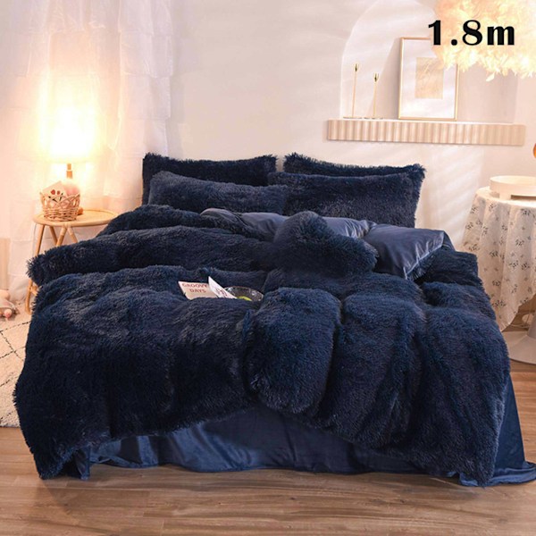 4 st/ set Färgglada fluffiga sängkläder Set Långt plysch cover Lakan Örngott Set Purplish Blue 1.8m