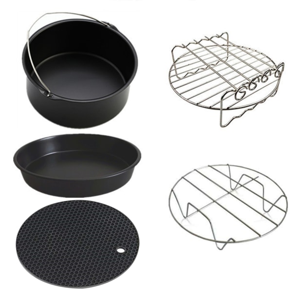 5 st set Air Fryer Tillbehör Kakfat Pan Rack Mat Kit Bärbar för 4,2-5,8QT