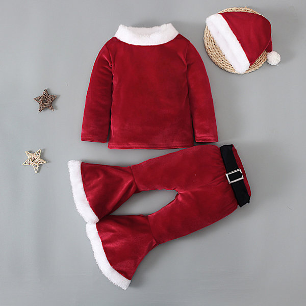 Baby Girl Jul Kläder Set Långärmad Bell Bottom Sammet Jultomten Cosplay Kostym Rekvisita Red 80cm