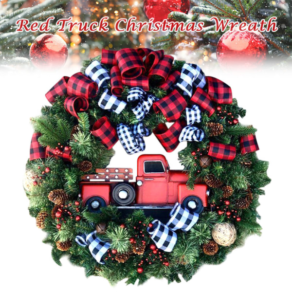 Röd lastbil julkrans fönster ytterdörr dekoration vägghängande för jul dekoration rekvisita 25cm