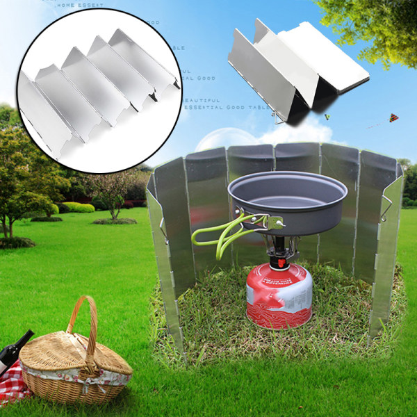 Bärbar aluminiumlegering utomhusvindruta Lättviktsbart vindskydd för campingspis utomhusgrill White
