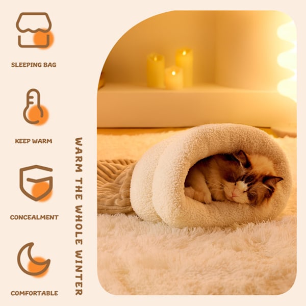 Vintersovsäck för Katt, Mysig Plush Varm Kattpåse Super Mjuk Tjock Husdjurs Skydd för inomhus Brown M