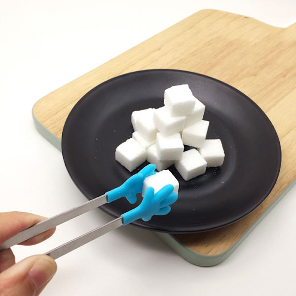 Handformad silikontång Värmebeständig rostfritt stål Mini liten liten kökstång för mat Socker Issalladsbuffé Random