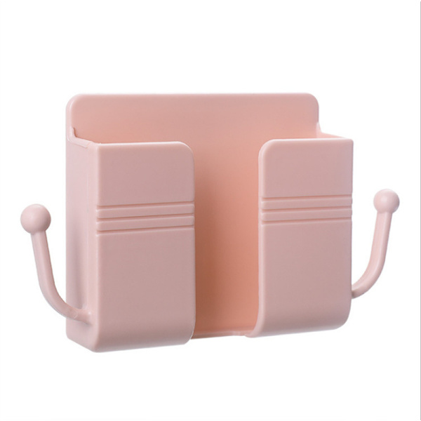 Fjärrkontroll Mobiltelefon Plugg Vägghållare Självhäftande Punch Gratis förvaringsställ Flerfunktionshushåll Pink 2pcs
