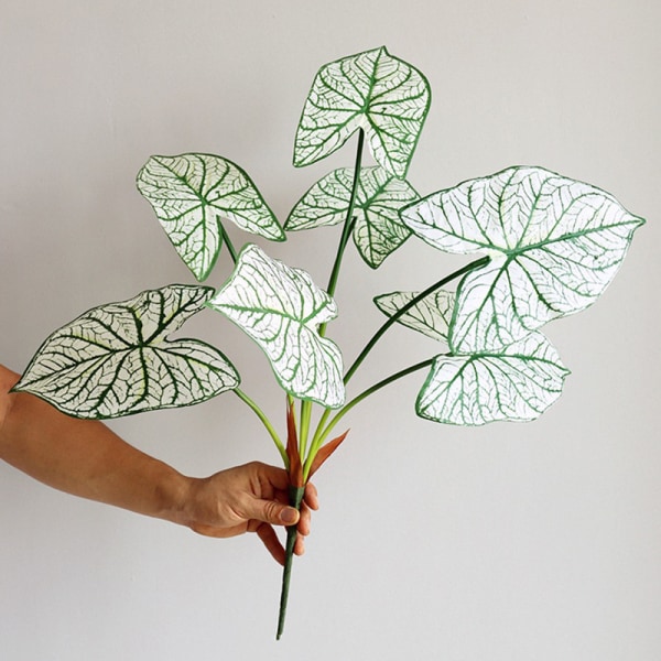 Konstgjorda Palmer Växter Blad Faux Turtle Leaf Fake Tropical Large Palms Träd Blad För Hemträdgård Blommor Dekoration Small Straw Flower Basket-White