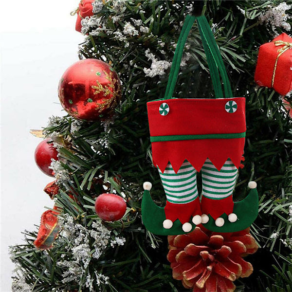 Juldekorationer Elf Byxor Presentpåse Godis Cookie Presentpåse Säck Strumpa Filler Xmas Party Dekoration Red