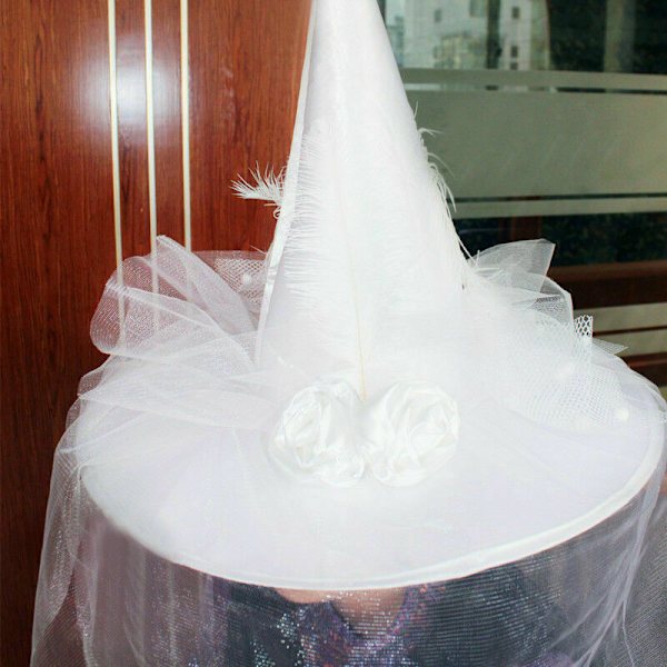 Häxa Hattar Kepsar Vuxen kostym Accessoar Halloween Fancy Halloween Cosplay Inredning White