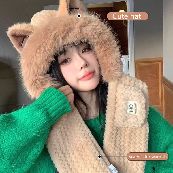 2 st Fox-Ears Scarf Hat Set Snygg älskvärd pendlingsmössa för utomhusbruk Grey