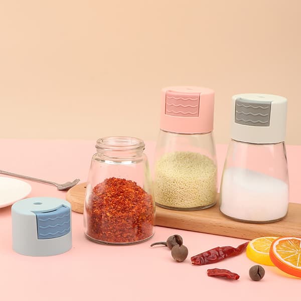 Uppmätt kryddburk Multipurpose Press Typ Kryddflaska Saltkontrollflaska Pink