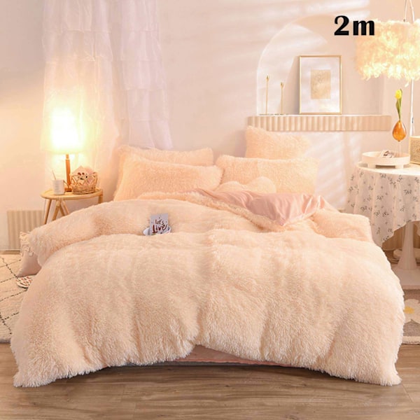 4 st/ set Färgglada fluffiga sängkläder Set Långt plysch cover Lakan Örngott Set Beige 2M