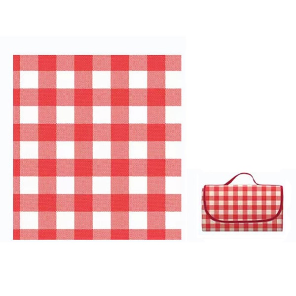 Vattentäta hopfällbara filtar Stängbar mode picknickmatta för utomhuscampingstrand Red Plaid 150 * 200cm