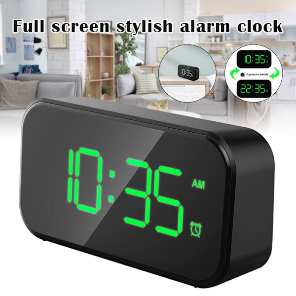 Digital väckarklocka 5-tums LED-skärm 12/24H 5 ljusstyrka sovrumsväckarklocka Hemmakontor White