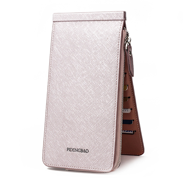 Multifunktionell lång plånbok Multi-fack korthållare plånbok med 26 fack Bifold PU blockerande plånbok för mobiltelefon kvinnor män Rose Red