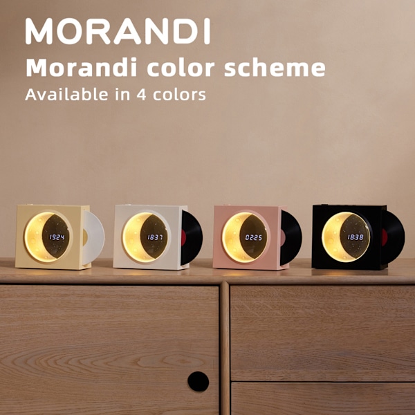 Bluetooth trådlös högtalare med ljus Vinyl-Record Moon Clock Yellow