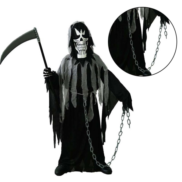 Halloween Grim-Reaper Cosplay Kostym för Pojkar Temafest Rollspel Kostym Rekvisita EE371 L