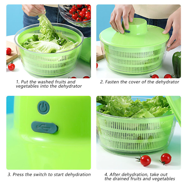 Multifunktionell automatisk dehydrator för grönsakssallad elektrisk salladssnurra Green