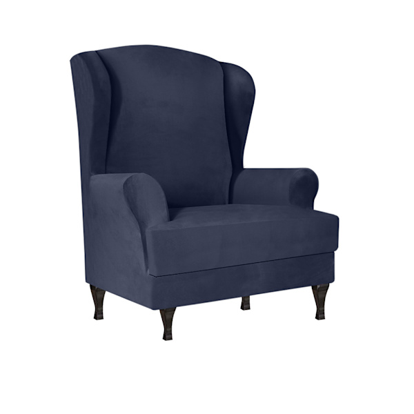 Hög elastisk mjuk mocka Wingback cover Halkfri enfärgad Stretch-skydd för sluttande arm King Back stol Coffee