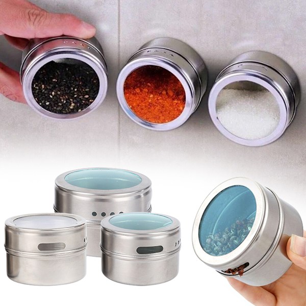 Magnetisk Kryddburk i Rostfritt Stål, Kryddbehållare med Transparent Lock, Multifunktionell Förvaringsburk för Kök