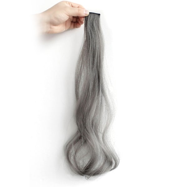Färgglada klipp på hårförlängningsstycke Lång lockig peruk Högtemperaturtråd Modefest Highlight Syntet hårstycke Pencil Gray