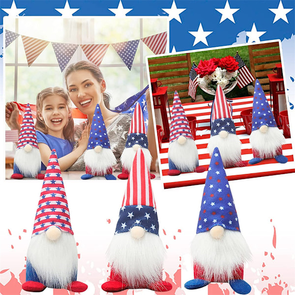 Självständighetsdagen prydnad Fuzzy dvärgdocka Säsongsbetonad Patriotic Gnome Plysch C