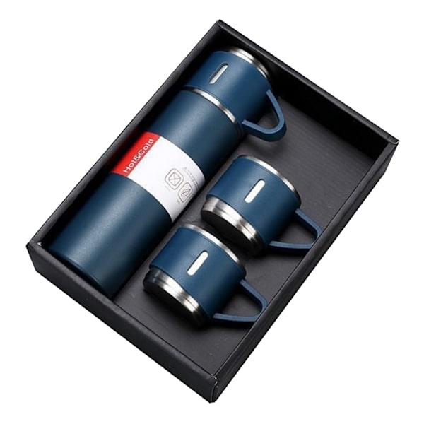 Vakuumkolvset med lock, återanvändbar läcksäker rostfri stålvattenflaska presenter set Blue