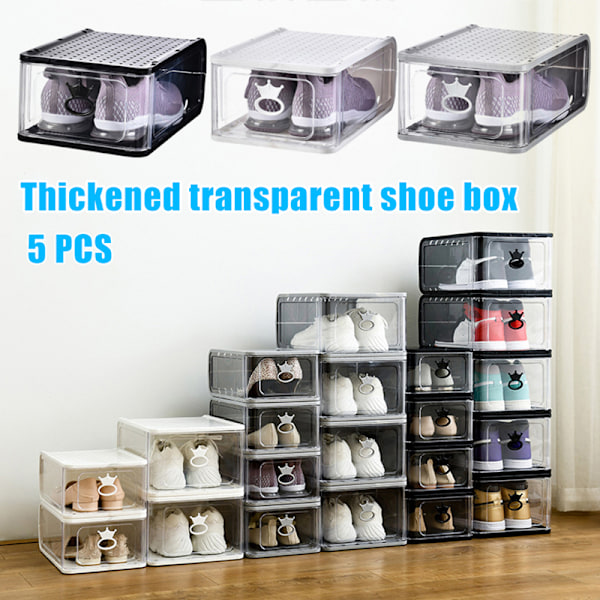 5 st transparenta stapelbara skoskåp förtjockade dammsäkra plast clamshell lådtyp skoförvaringslåda arrangör White 1PC