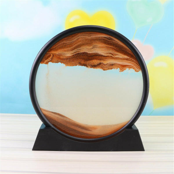 Rörlig Sand Konstbild Runt Glas 3D Naturligt Landskap Flödande Sand Ram Timglas Dekor För Hem Yellow 18cm