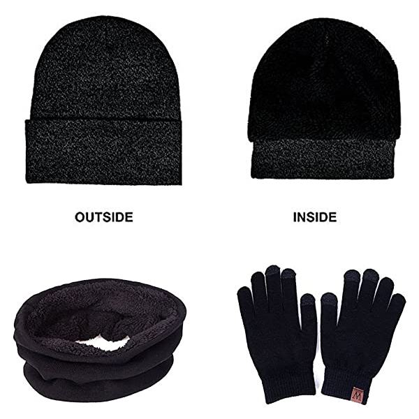 Vinter varm mössa Halsdukshandskar set Unisex vinter varm stickad mössa Halshandske för män kvinnor Wine Red Two piece Suit