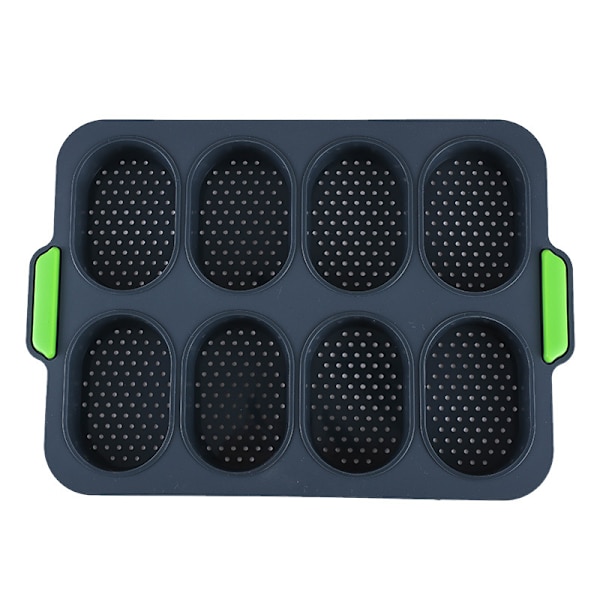 Silikonbullebrödform 8 celler mjuk nonstick franskbrödsform Perforerad limpa stenciler bricka för DIY-bakning Green