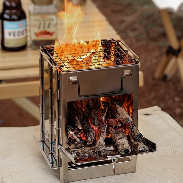 Hopfällbar vedeldad spis Bärbar lätt picknickgrill för campingvandring Medium