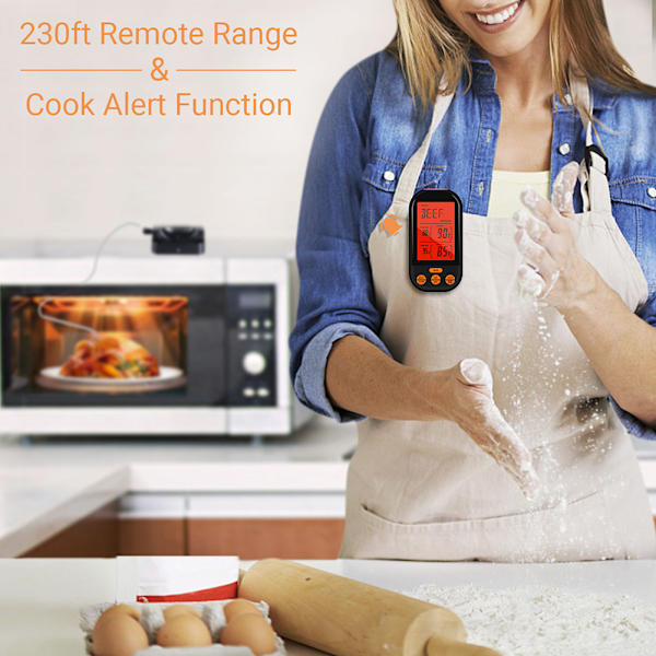 Trådlös digital termometer LCD BBQ Grill Kött Kök Ugn Mat Matlagningstermometer Black