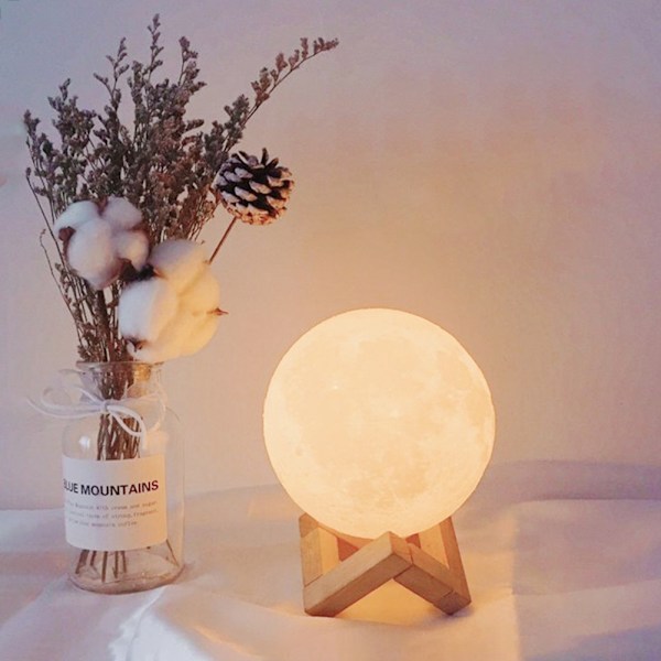 LED månlampa dekorativ nattlampa med träställ för barn pojkar flicka Without Wooden Frame 8cm