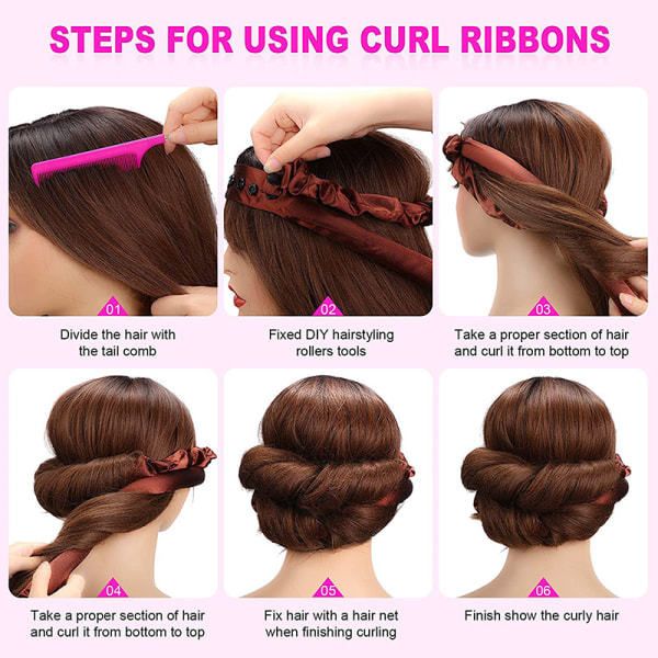 Heatless Curl Ribbon för långt hår Heatless Lazy Curls Overnight Tube Curling DIY Mjukt skum hårcurl för kvinnor tjejer Rose Red