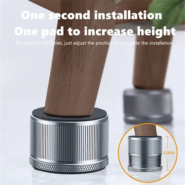 Justerbara sänghöjare Slitstark aluminiumlegering Halkfri Antivibrationsben Beslag för skrivbordsstolssoffa Gray 2pcs
