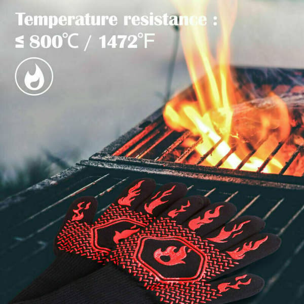 Flamskyddande BBQ-handskar Dubbellager Värmebeständig Mitt Extra lång tjock isolering för matlagning Red A Pair