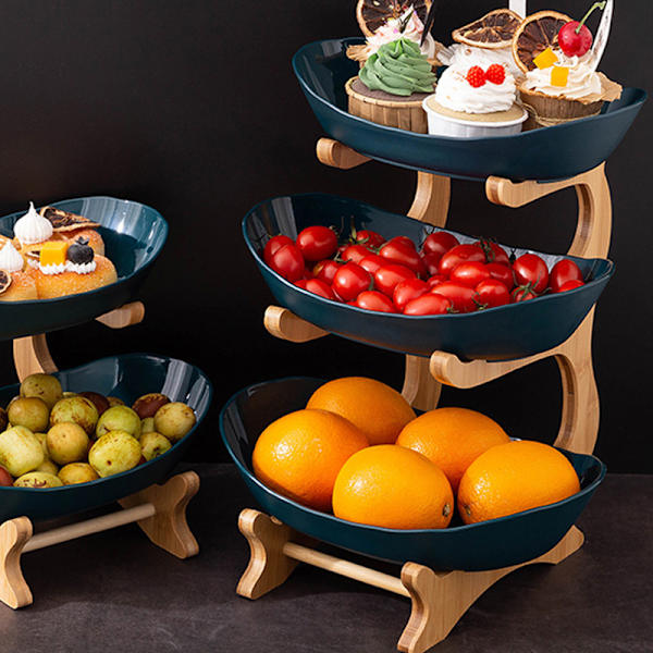 1/2/3 våningar Frukttallrik med trähållare Snacks Godis Serveringsfat Skål Kök Organizer Fest Mat Serveringsbricka Plast White 3 Layers Thickened