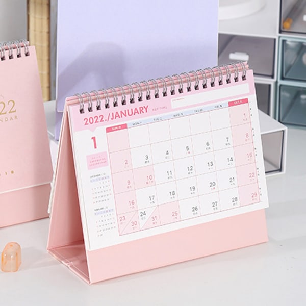 2022 Metal Coil Skrivbordskalender Bärbar Schema Enkel skrivbordsprydnad För Hem Vardagsrum Kontor Pink Medium