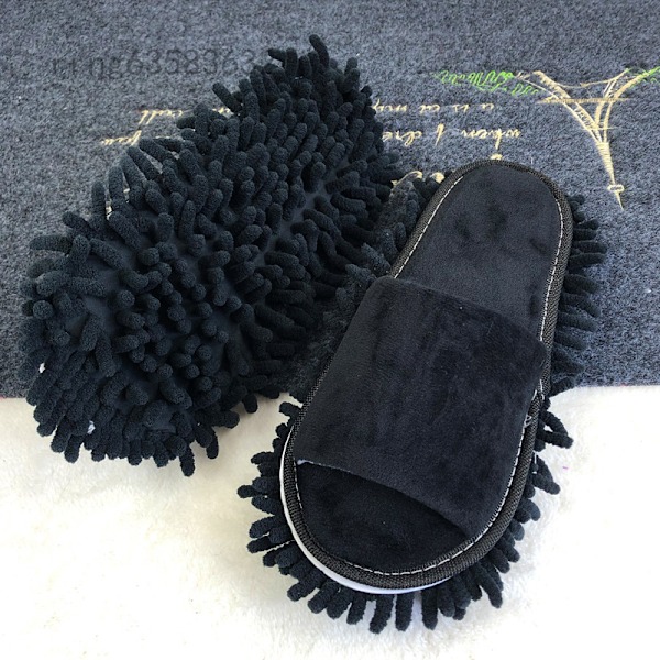 Mopp Tofflor Lazy Floor Fotstrumpor Skor Snabbpolering Rengöring Dammtofflor Black