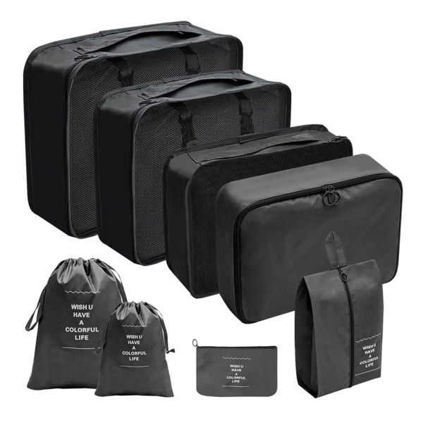 7st bärbar enfärgad reseförvaringsväska med stor kapacitet resepåse för affärsresa Black
