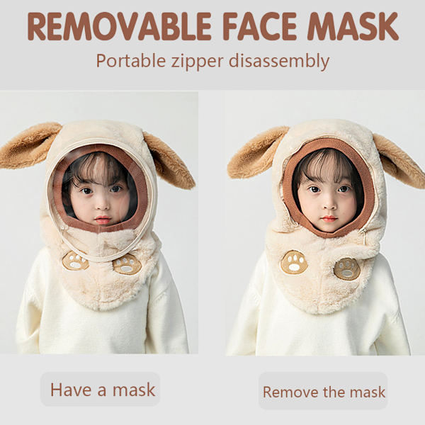 Söt tecknad mask cover hatt Anti-dimma värmande utomhus hatt för shopping Khaki Rabbit ears