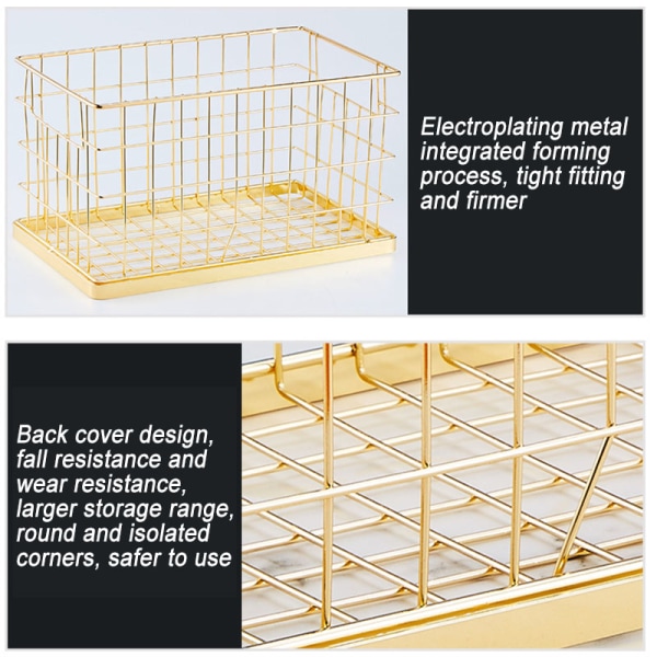 Järnförvaringskorg Enkel ihålig metalltråd Desktop Organizer Modern multifunktionell diversehållare för hemmet Gold Large