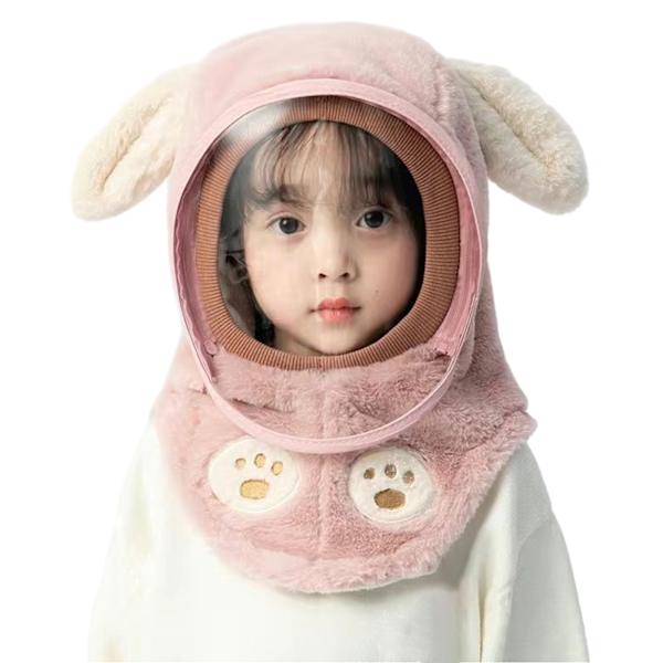 Söt tecknad mask cover hatt Anti-dimma värmande utomhus hatt för shopping Pink Rabbit ears