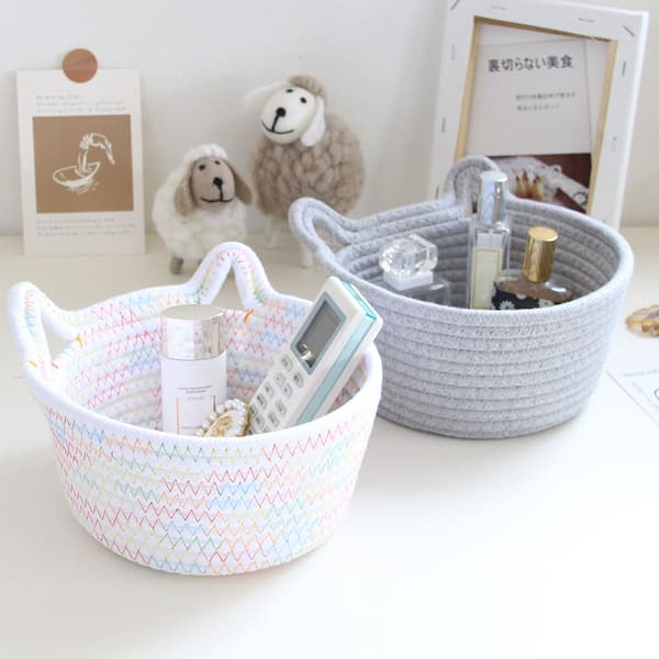 Söt vävd förvaringskorg Leksaker Desktop Organizer Diverse förvaringsbox Pink S
