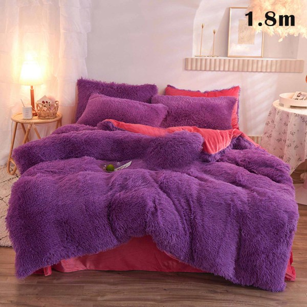 4 st/ set Färgglada fluffiga sängkläder Set Långt plysch cover Lakan Örngott Set Big Red 1.8m