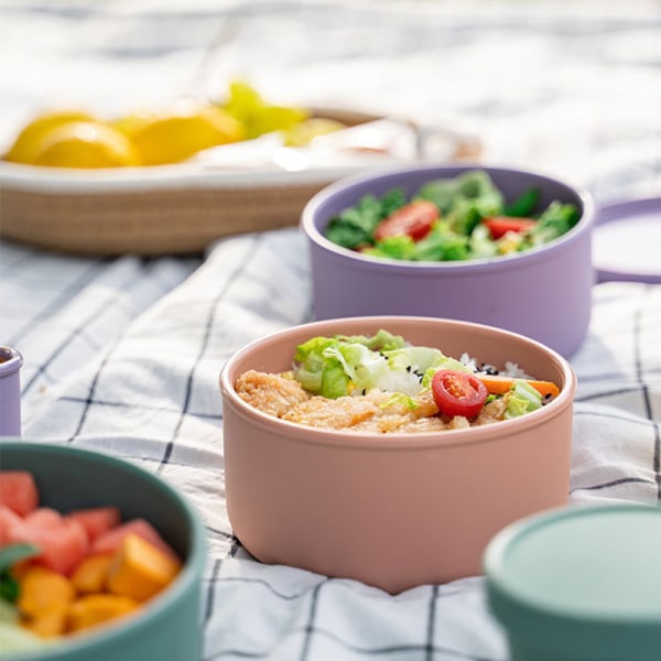 Silikon Bento Lådor Cylinder Lunchbehållare Med Lock Läcksäker Mat Förvaringsbehållare För Studentkontoret Yellow