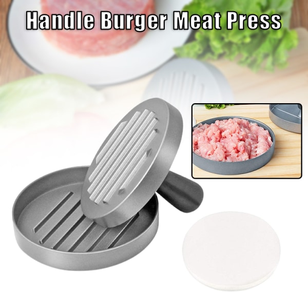 Hamburgerpressbiffmaskin med avtagbart handtag Manuell hamburgerpress i aluminium Kläddfri Köksförråd som är lätt att rengöra