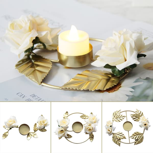 Simulation Rose Wreath Bröllopsljusstake Kreativ Flower Metal Ljusstake D