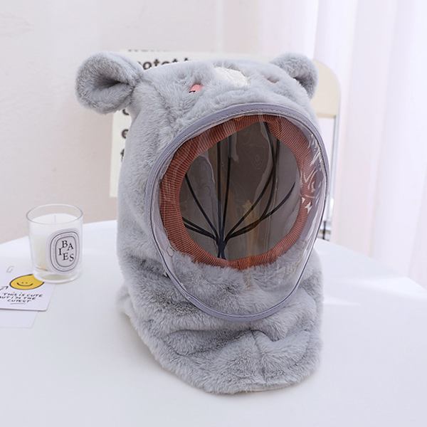 Söt tecknad mask cover hatt Anti-dimma värmande utomhus hatt för shopping Pink Rabbit ears