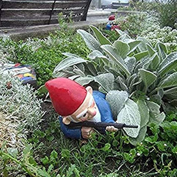 Trädgård krigstomtar Halloween tomtar Dekor Staty Gräsmatta Uteplats Yard Strid Roliga tomtar Figurer Harts Tecknad Skulptur Rocket Launch