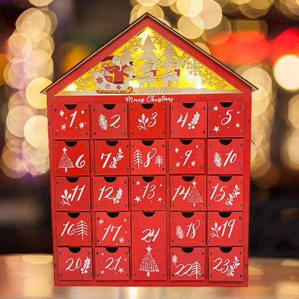 24 dagars röd färg trä julnedräkningskalender Personligt dekorativt hantverk för vardagsrummet i sovrummet Red